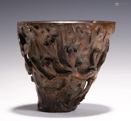 A CHINESE CARVED BAMBOO CUP