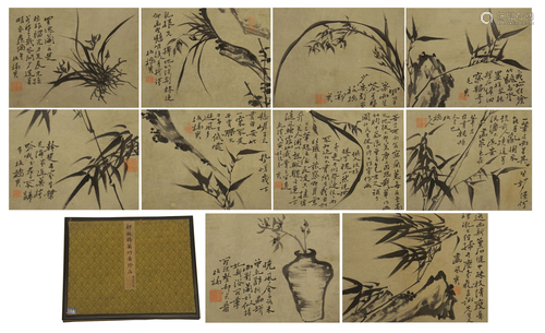 TEN PAGES CHINESE PAINTING BAMBOOS AND HANDWRITING