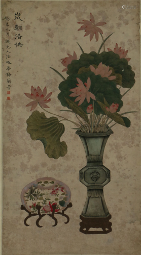 A CHINESE PAINTING LOTUS FLOWERS