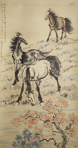 A CHINESE PAINTING THREE HORSES