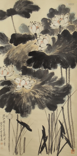 A CHINESE PAINTING LOTUS FLOWERS