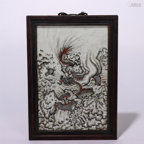 A CHINESE INKCOLOR GLAZED PORCELAIN PANEL PAINTING