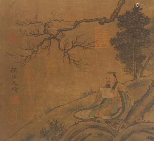 A CHINESE PAINTING SCHOLAR SEATED UNDER A TREE