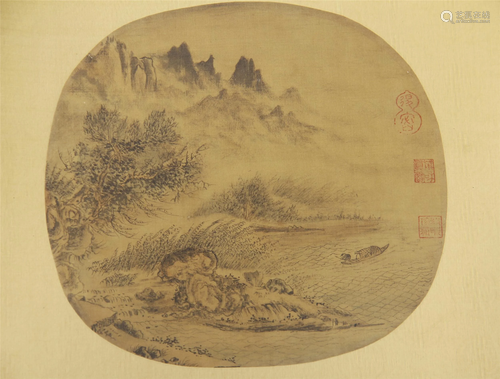 A CHINESE PAINTING MOUNTAINS AND RIVER SCENERY