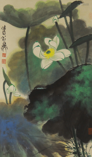 A CHINESE PAINTING LOTUS FLOWERS