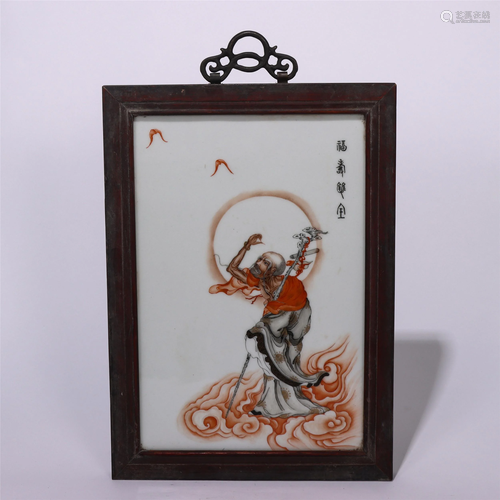 A CHINESE INKCOLOR GLAZED PORCELAIN PANEL PAINTING