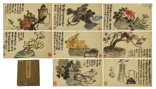 EIGHT PAGES CHINESE PAINTING FLOWERS AND FRUITS