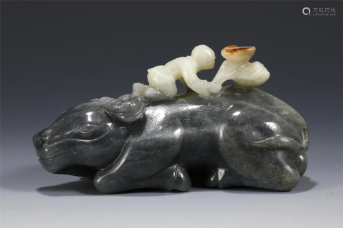 A CHINESE JADE BOY RIDING CATTLE DECORATION