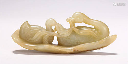 A CHINESE CARVED JADE DUCK