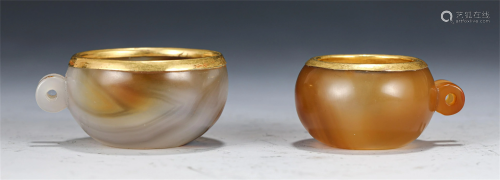 A PAIR OF CHINESE AGATE BIRD FOOD CAN