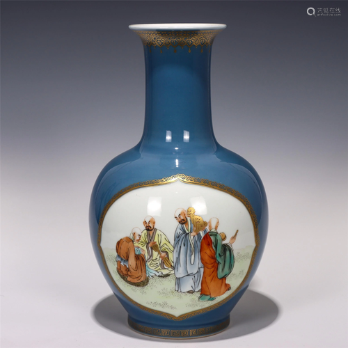 A CHINESE TIANQING GLAZED PORCELAIN VIEWS VASE