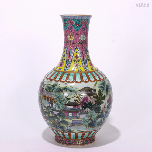 A CHINESE FAMILLE ROSE PORCELAIN VIEWS VASE