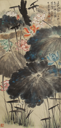 A CHINESE PAINTING LOTUS FLOWERS