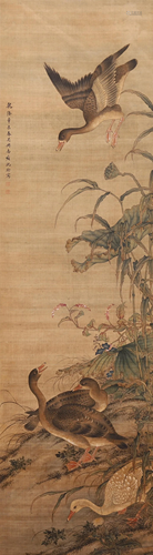 A CHINESE PAINTING OF BIRDS AND FLOWERS