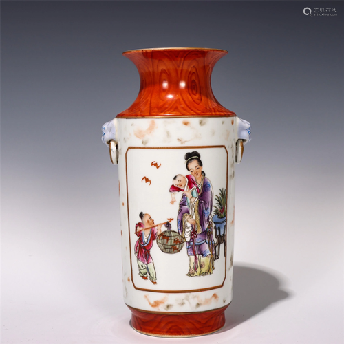 A CHINESE WOOD PATTERN GLAZED WUCAI PORCELAIN VASE