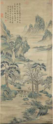 A CHINESE PAINTING OF GREEN MOUNTAINS