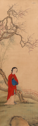 A CHINESE PAINTING OF LADY UNDER A TREE