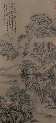 A CHINESE PAINTING OF MOUNTAIN LANDSCAPE