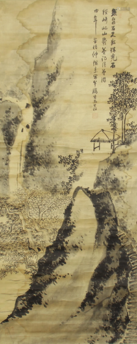 A CHINESE PAINTING OF MOUNTAIN LANDSCAPE