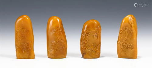 A SET OF FOUR CHINESE SOAPSTONE SEALS
