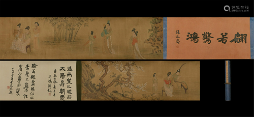 A CHINESE PAINTING OF FIGURES AND CALLIGRAPHY