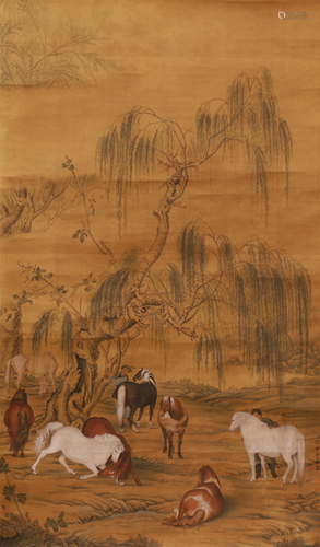 A CHINESE PAINTING OF EIGHT FINE HORSES