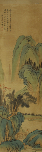 A CHINESE PAINTING OF GREEN MOUNTAINS