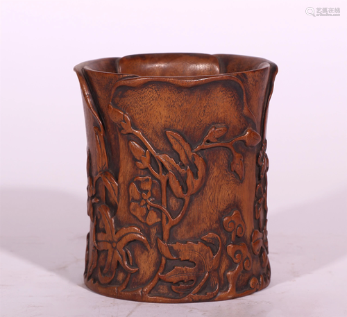 A CHINESE HARDWOOD BRUSH POT