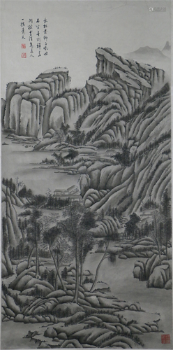 A CHINESE PAINTING OF MOUNTAIN LANDSCAPE