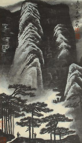 A CHINESE INK PAINTING OF MOUNTAINS LANDSCAPE