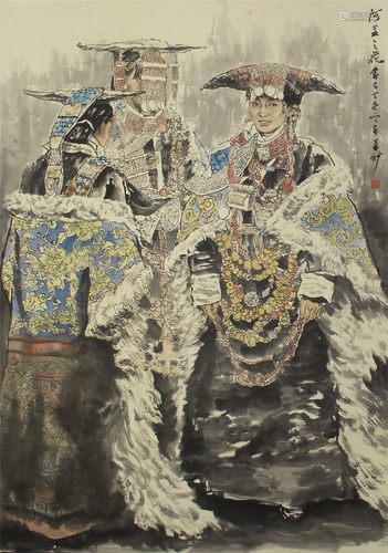 A CHINESE PAINTING OF FIGURES