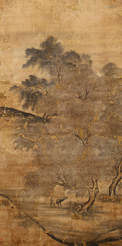 A CHINESE PAINTING OF CATTLE UNDER TREE