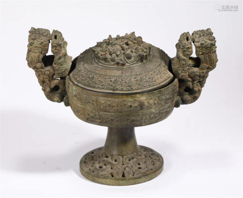 A CHINESE FOO-DOG HANDLE BRONZE CENSER