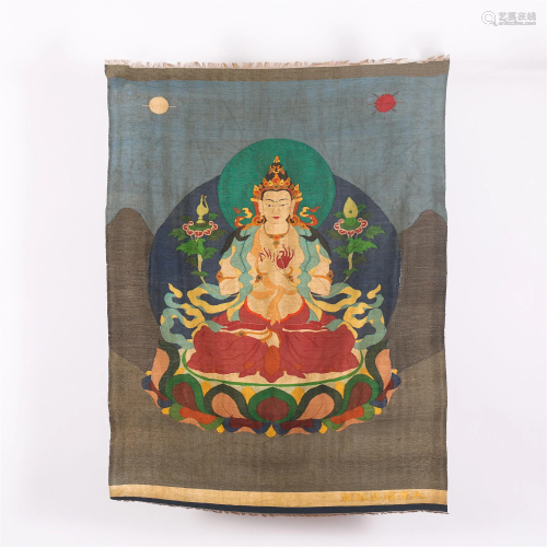 A PIECE OF EMBROIDERY FIGURE OF BUDDHA STATUE