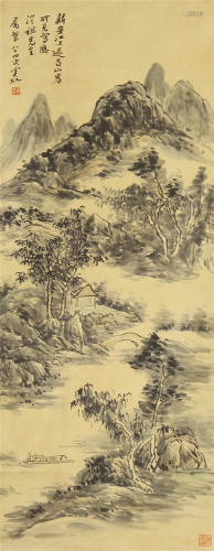 A CHINESE INK PAINTING OF MOUNTAINS LANDSCAPE