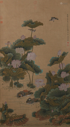 A CHINESE PAINTING OF LOTUS FLOWERS