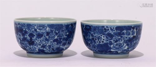 A PAIR OF CHINESE BLUE AND WHITE PORCELAIN CUPS