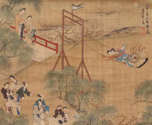 A CHINESE PAINTING OF FIGURES STORY