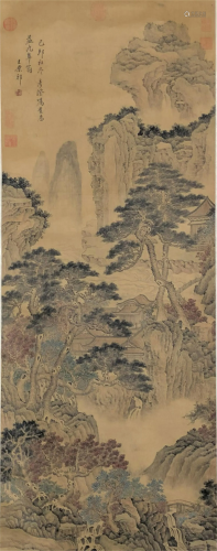 A CHINESE PAINTING OF PALACE IN MOUNTAINS