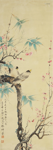 A CHINESE COLORFUL PAINTING OF BIRDS AND FLOWERS