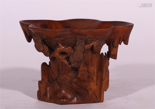 A CHINESE FULL CARVED HARDWOOD CUP