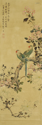 A CHINESE PAINTING OF BIRDS AND FLOWERS