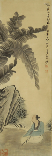 A CHINESE PAINTING OF MAN UNDER TREE