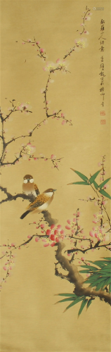 A CHINESE COLORFUL PAINTING OF BIRDS AND FLOWERS