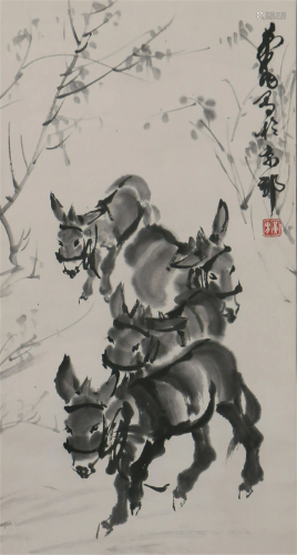 A CHINESE PAINTING OF DONKEYS