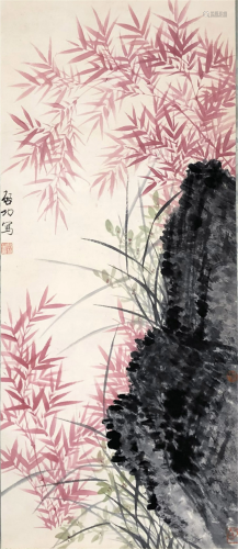A CHINESE PAINTING OF RED BAMBOOS