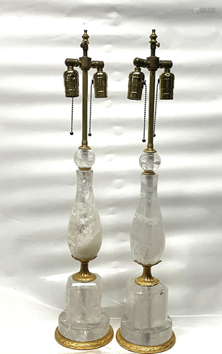 Pr Gilt Bronze Rock Crystal Lamps