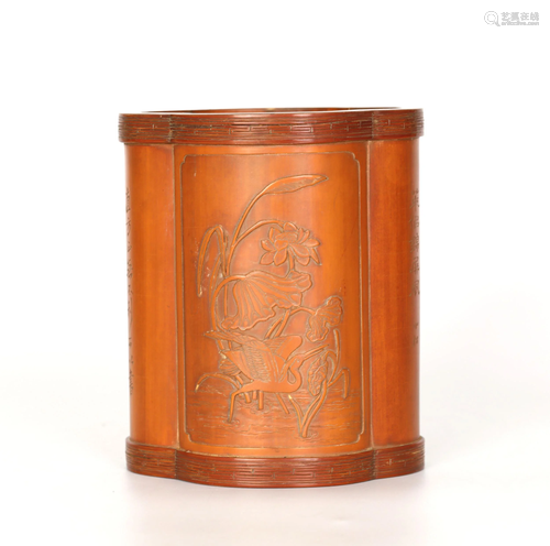 Chinese Carved Boxwood Brush Pot