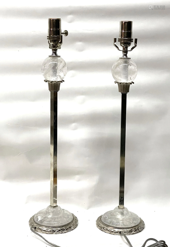 Pr Antique Rock Crystal Lamps