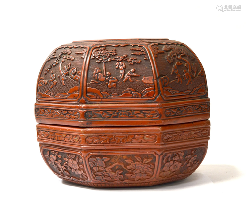 Chinese Carved Octagonal Cinnabar Box